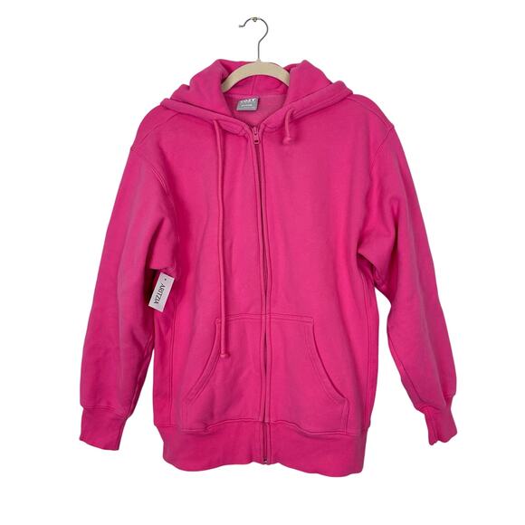 NWT Aritzia TNA Cozy Fleece Boyfriend Zip-Up Hoodie in Cosmo Pink Size XS - Picture 1 of 5